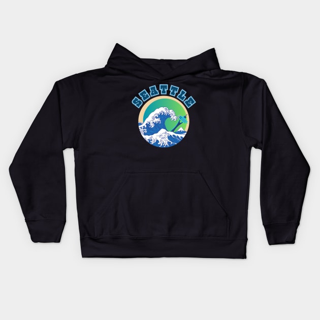 Seattle Great Wave Style Kids Hoodie by SwagOMart